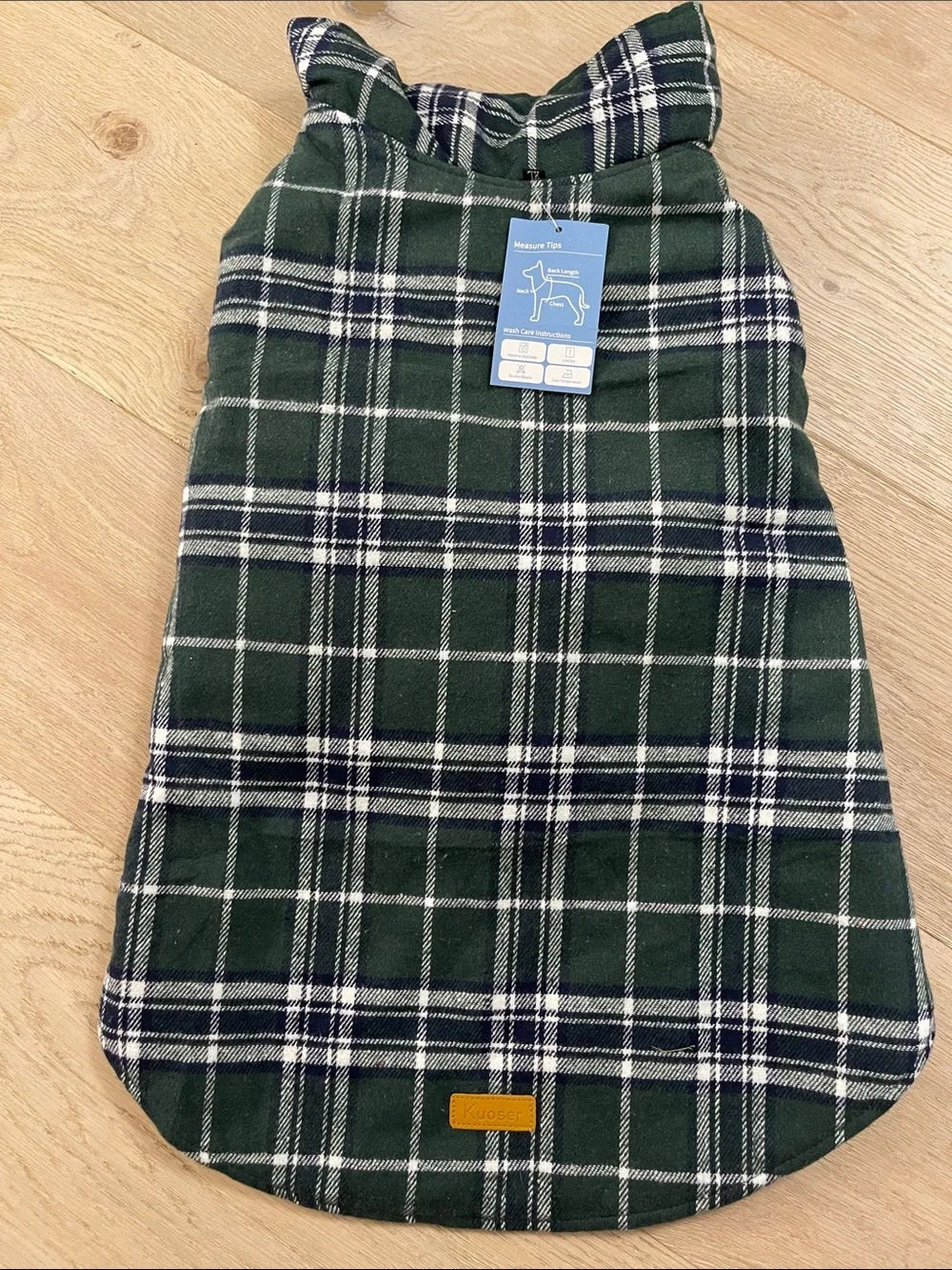 Kuoser Green Plaid  Dog Coat with Black Quilted Lining - Reversible NWT